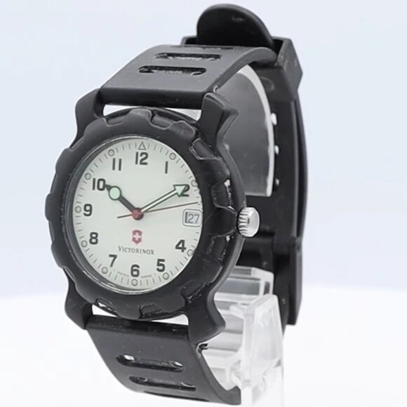 Vintage Victorinox Diver Date Men\'s Quartz Wristwatch Swiss Plastic & Steel